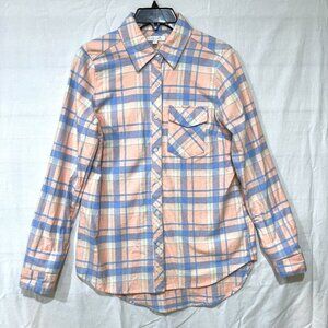 Delia's Women Pink + Blue Flannel Shirt, Size S